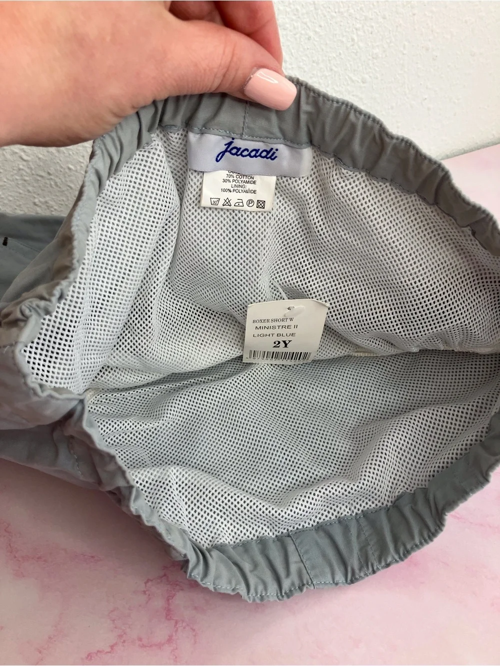 NWT Jacadi Ministre II swim trunks boys light blue mesh lined size 2Y